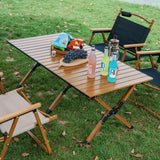 Portable Rectangular Wooden Outdoor Camping Table with Roll-up Table Top and Foldable Legs, Lightweight and Waterproof - 60''L / 90''L / 120 ''L cm