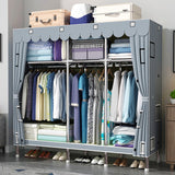57'' Inch Fabric Portable Wardrobe with 2 Movable Hanging and 8 Storage Shelves - Grey / Striped Pattern / Retro Pattern