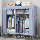 57'' Inch Fabric Portable Wardrobe with 2 Movable Hanging and 8 Storage Shelves - Grey / Striped Pattern / Retro Pattern
