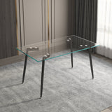 51" Rectangular Glass Dining Table Set With Mid Back Fabric Chairs - Black, Grey, Light Grey