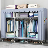 77'' Inch Fabric Portable Wardrobe Closet with 2 Movable Hanging and 8 Storage Shelves - Grey / Striped Pattern / Retro Pattern