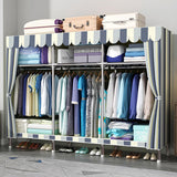 77'' Inch Fabric Portable Wardrobe Closet with 2 Movable Hanging and 8 Storage Shelves - Grey / Striped Pattern / Retro Pattern