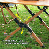 Portable Rectangular Wooden Outdoor Camping Table with Roll-up Table Top and Foldable Legs, Lightweight and Waterproof - 60''L / 90''L / 120 ''L cm