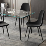 51" Rectangular Glass Dining Table Set With Mid Back Fabric Chairs - Black, Grey, Light Grey