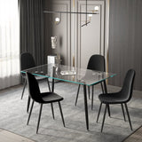 51" Rectangular Glass Dining Table Set With Mid Back Fabric Chairs - Black, Grey, Light Grey