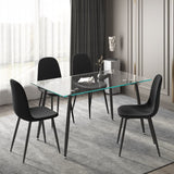 51" Rectangular Glass Dining Table Set With Mid Back Fabric Chairs - Black, Grey, Light Grey