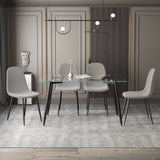 51" Rectangular Glass Dining Table Set With Mid Back Fabric Chairs - Black, Grey, Light Grey
