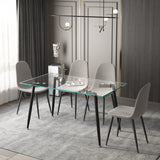 51" Rectangular Glass Dining Table Set With Mid Back Fabric Chairs - Black, Grey, Light Grey