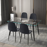 51" Rectangular Glass Dining Table Set With Mid Back Fabric Chairs - Black, Grey, Light Grey