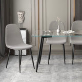 51" Rectangular Glass Dining Table Set With Mid Back Fabric Chairs - Black, Grey, Light Grey
