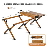 Portable Rectangular Wooden Outdoor Camping Table with Roll-up Table Top and Foldable Legs, Lightweight and Waterproof - 60''L / 90''L / 120 ''L cm