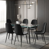 51" Rectangular Glass Dining Table Set With Mid Back Fabric Chairs - Black, Grey, Light Grey