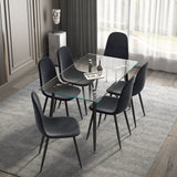 51" Rectangular Glass Dining Table Set With Mid Back Fabric Chairs - Black, Grey, Light Grey