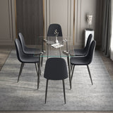 51" Rectangular Glass Dining Table Set With Mid Back Fabric Chairs - Black, Grey, Light Grey