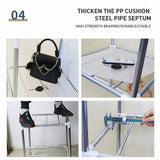 43'' Inch Fabric Portable Wardrobe with 2 Movable Hanging and 8 Storage Shelves - Grey / Striped Pattern / Retro Pattern