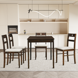 INO Design 5-Piece Dining Set of 4 - Sleek Mid-Century Modern Table & Chair Ensemble for Home or Apartment, Includes 4 Chairs with Cushioned Seats & Backrests, Crafted with Wooden Frame - Beige