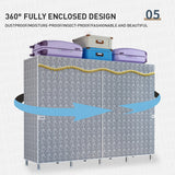 57'' Inch Fabric Portable Wardrobe with 2 Movable Hanging and 8 Storage Shelves - Grey / Striped Pattern / Retro Pattern