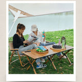 Portable Rectangular Wooden Outdoor Camping Table with Roll-up Table Top and Foldable Legs, Lightweight and Waterproof - 60''L / 90''L / 120 ''L cm