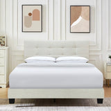 INO Design Modern Queen Platform Bed Frame with Tufted Upholstered Headboard and Solid Metal Bed Legs - Beige / Blue / Gray