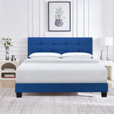 INO Design Modern Queen Platform Bed Frame with Tufted Upholstered Headboard and Solid Metal Bed Legs - Beige / Blue / Gray