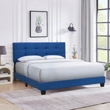 INO Design Modern Queen Platform Bed Frame with Tufted Upholstered Headboard and Solid Metal Bed Legs - Beige / Blue / Gray
