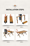 Portable Rectangular Wooden Outdoor Camping Table with Roll-up Table Top and Foldable Legs, Lightweight and Waterproof - 60''L / 90''L / 120 ''L cm
