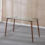 51" Modern Glass Dining Kitchen Table With Wooden / Black Skin Metal Frame Legs