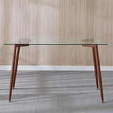 51" Modern Glass Dining Kitchen Table With Wooden / Black Skin Metal Frame Legs
