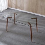 51" Modern Glass Dining Kitchen Table With Wooden / Black Skin Metal Frame Legs