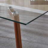 51" Modern Glass Dining Kitchen Table With Wooden / Black Skin Metal Frame Legs