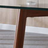 51" Modern Glass Dining Kitchen Table With Wooden / Black Skin Metal Frame Legs