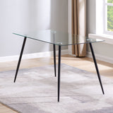 Modern Glass Top Dining Kitchen Table And Metal Legs Furniture Set With 4/6 Black Faux Leather Chairs