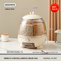 INO Design Grain Dispenser, Grain and Rice Storage Container Kitchen, 360° Rotating 5 Grid Grain Dispenser, Rotating Dry Food Dispenser for Lentils, Small Beans, Barley, Millets - Beige / Mint