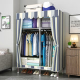 43'' Inch Fabric Portable Wardrobe with 2 Movable Hanging and 8 Storage Shelves - Grey / Striped Pattern / Retro Pattern