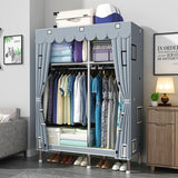 43'' Inch Fabric Portable Wardrobe with 2 Movable Hanging and 8 Storage Shelves - Grey / Striped Pattern / Retro Pattern