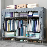 77'' Inch Fabric Portable Wardrobe with 2 Movable Hanging and 8 Storage Shelves - Grey / Striped Pattern / Retro Pattern
