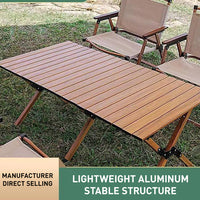 Portable Rectangular Wooden Outdoor Camping Table with Roll-up Table Top and Foldable Legs, Lightweight and Waterproof - 60''L / 90''L / 120 ''L cm
