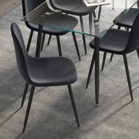 51" Rectangular Glass Dining Table Set With Mid Back Fabric Chairs - Black, Grey, Light Grey