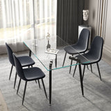 51" Rectangular Glass Dining Table Set With Mid Back Fabric Chairs - Black, Grey, Light Grey