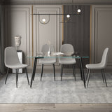 51" Rectangular Glass Dining Table Set With Mid Back Fabric Chairs - Black / Grey / Light Grey