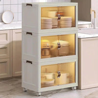 22''Inch Multi-Layer Folding Storage Cabinet with Pulley Storage Box - Transparent, Dustproof, and Versatile