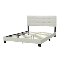 INO Design Modern Queen Platform Bed Frame with Tufted Upholstered Headboard and Solid Metal Bed Legs - Beige / Blue / Gray