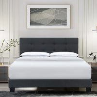 INO Design Modern Queen Platform Bed Frame with Tufted Upholstered Headboard and Solid Metal Bed Legs - Beige / Blue / Gray