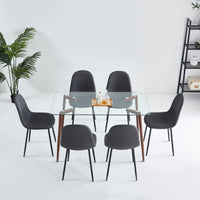 51" Rectangular Glass Dining Table Set With Mid Back Fabric Chairs - Black / Grey / Light Grey