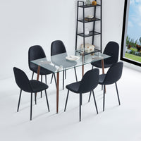 Contemporary Glass Dining Table Set with 4/6 Fabric Chairs- Black/Grey