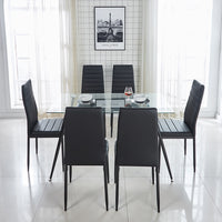 Modern Glass Top Dining Kitchen Table And Metal Legs Furniture Set With 4/6 Black Faux Leather Chairs