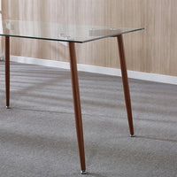 51" Modern Glass Dining Kitchen Table With Wooden / Black Skin Metal Frame Legs