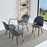 Modern Glass Top Dining Kitchen Table And Wooden Print Legs Furniture Set With 2/4 Velvet Chairs- Blue/ Green/ Grey