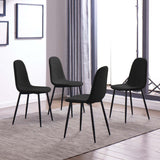 Modern White Top Dining Table And Wooden Print Legs Furniture Set With 4 Black Fabric Chairs