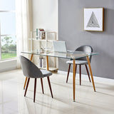 Modern Glass Top Dining Kitchen Table And Wooden Print Legs Furniture Set With 2/4 Velvet Chairs- Blue/ Green/ Grey